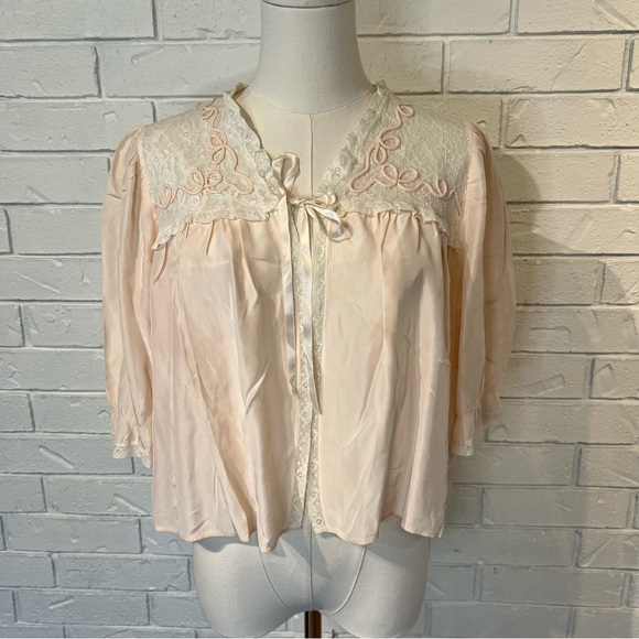 Vintage 40s 50s Silk Lingerie Peignoir Bed Jacket M - Picture 1 of 11
